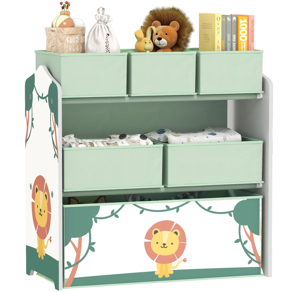 Scaffale per bambini a 3 ripiani con 6 scatole di tessuto ¨C Minimal ¨C verde
