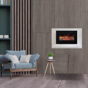 MOHOME Caminetto Elettrico Parete Camino Nero Termostato Regolabile Effetto Fuoco Fiamma Timer Telecomando Remoto Stufa Termica 2 Potenze Calore Silenzioso