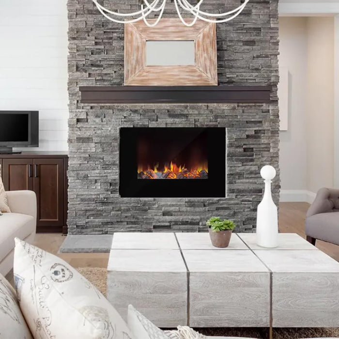 MOHOME Caminetto Elettrico Parete Camino Nero Termostato Regolabile Effetto Fuoco Fiamma Timer Telecomando Remoto Stufa Termica 2 Potenze Calore Silenzioso