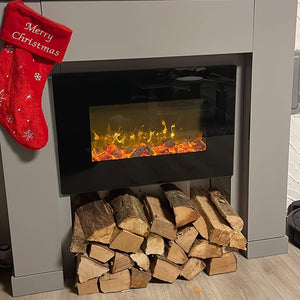 MOHOME Caminetto Elettrico Parete Camino Nero Termostato Regolabile Effetto Fuoco Fiamma Timer Telecomando Remoto Stufa Termica 2 Potenze Calore Silenzioso