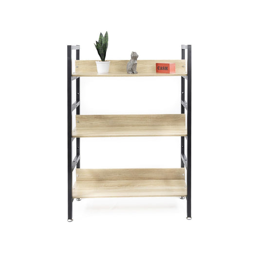 MOHOME Scaffale Legno Acciaio Ripostiglio 3 Ripiani Regolabili Libreria Portaoggetti Mobile Verticale Scaffalatura Salvaspazio 80 x 30 x 108 cm Salotto Camera Garage Officina Magazzino