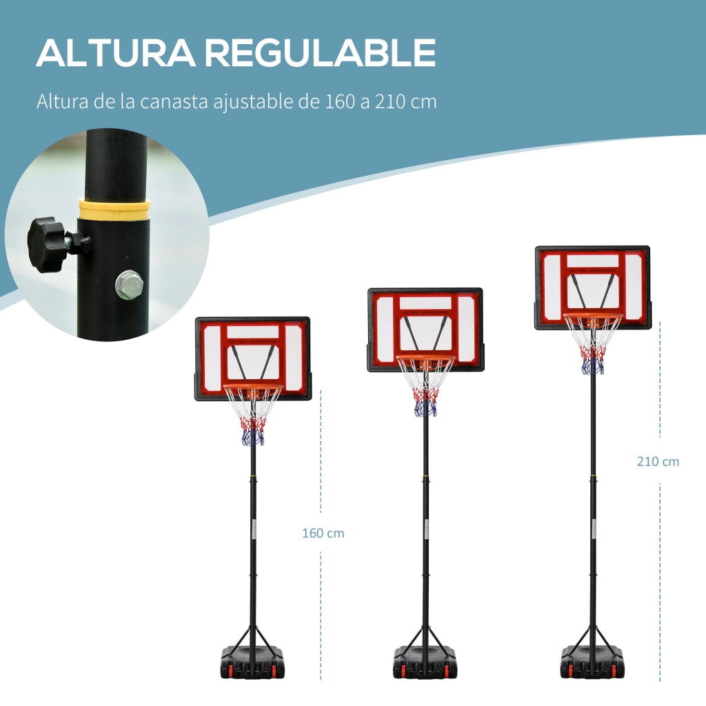 Canestro da Basket Portatile Regolabile per Interni ed Esterni ¨C zephmum ¨C 205-261 cm, Rosso e Nero