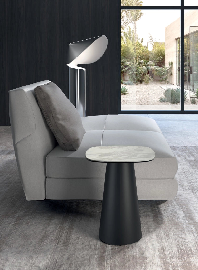 Tavolino da salotto Pillar Small - Design moderno con piano in marmo bianco e struttura in metallo verniciato antracite - 40x40cm
