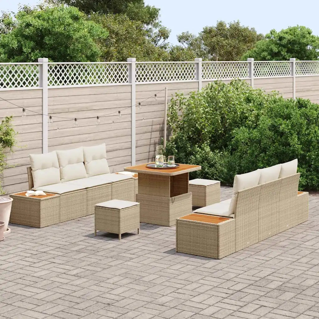 Set Divano da Giardino con cuscino 9 pcs Beige e Crema