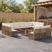 Set Divano da Giardino 14 pz Beige e Bianco Crema polyrattan 3437169
