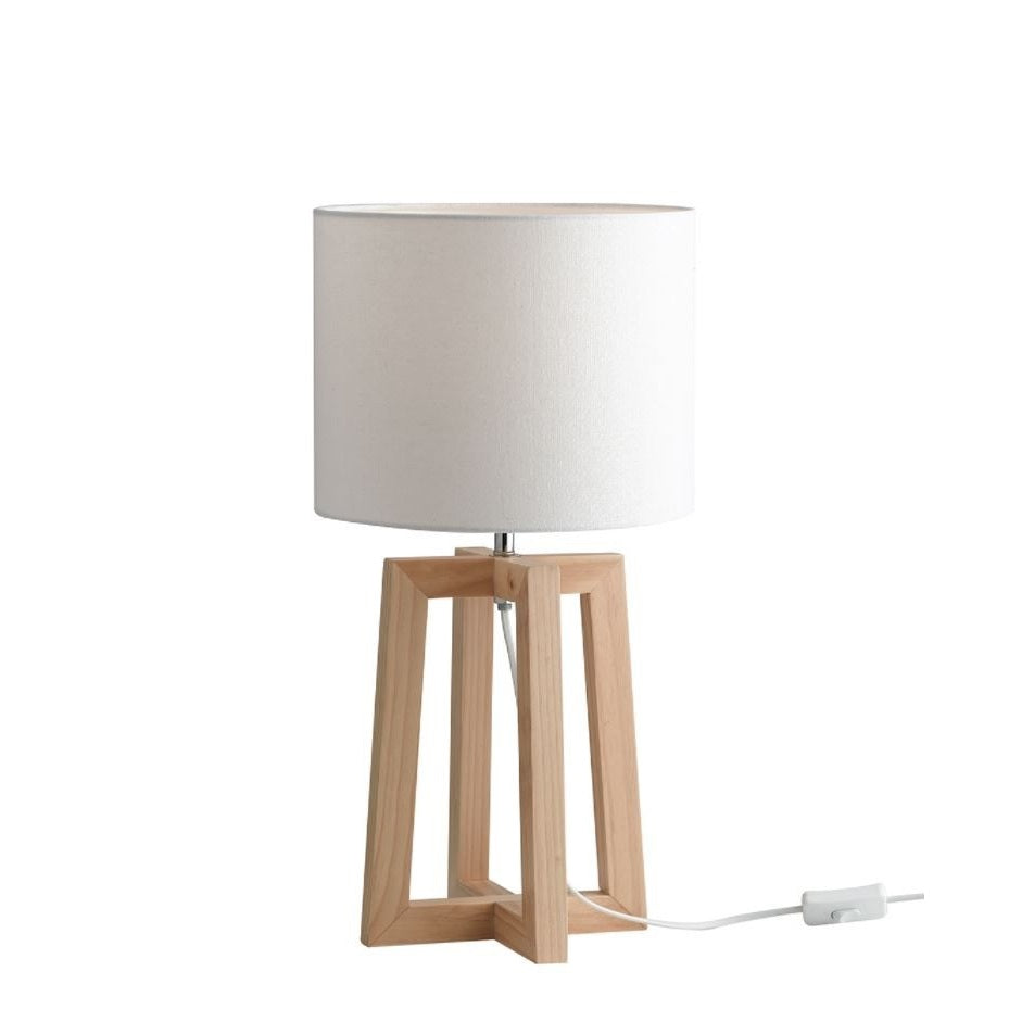 LAMPADA DA TAVOLO BERRY BASE IN LEGNO E PARALUME IN TESSUTO ATTACCO E14 DIAMETRO CM.25X47H.