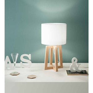 LAMPADA DA TAVOLO BERRY BASE IN LEGNO E PARALUME IN TESSUTO ATTACCO E14 DIAMETRO CM.25X47H.