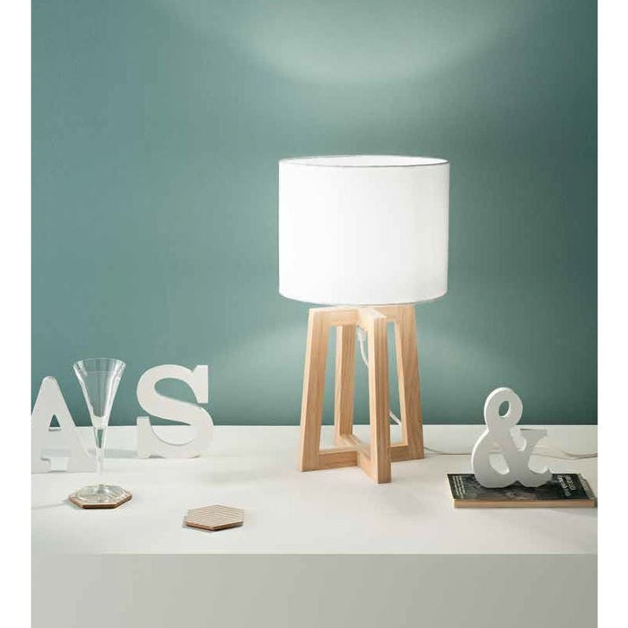 LAMPADA DA TAVOLO BERRY BASE IN LEGNO E PARALUME IN TESSUTO ATTACCO E14 DIAMETRO CM.25X47H.