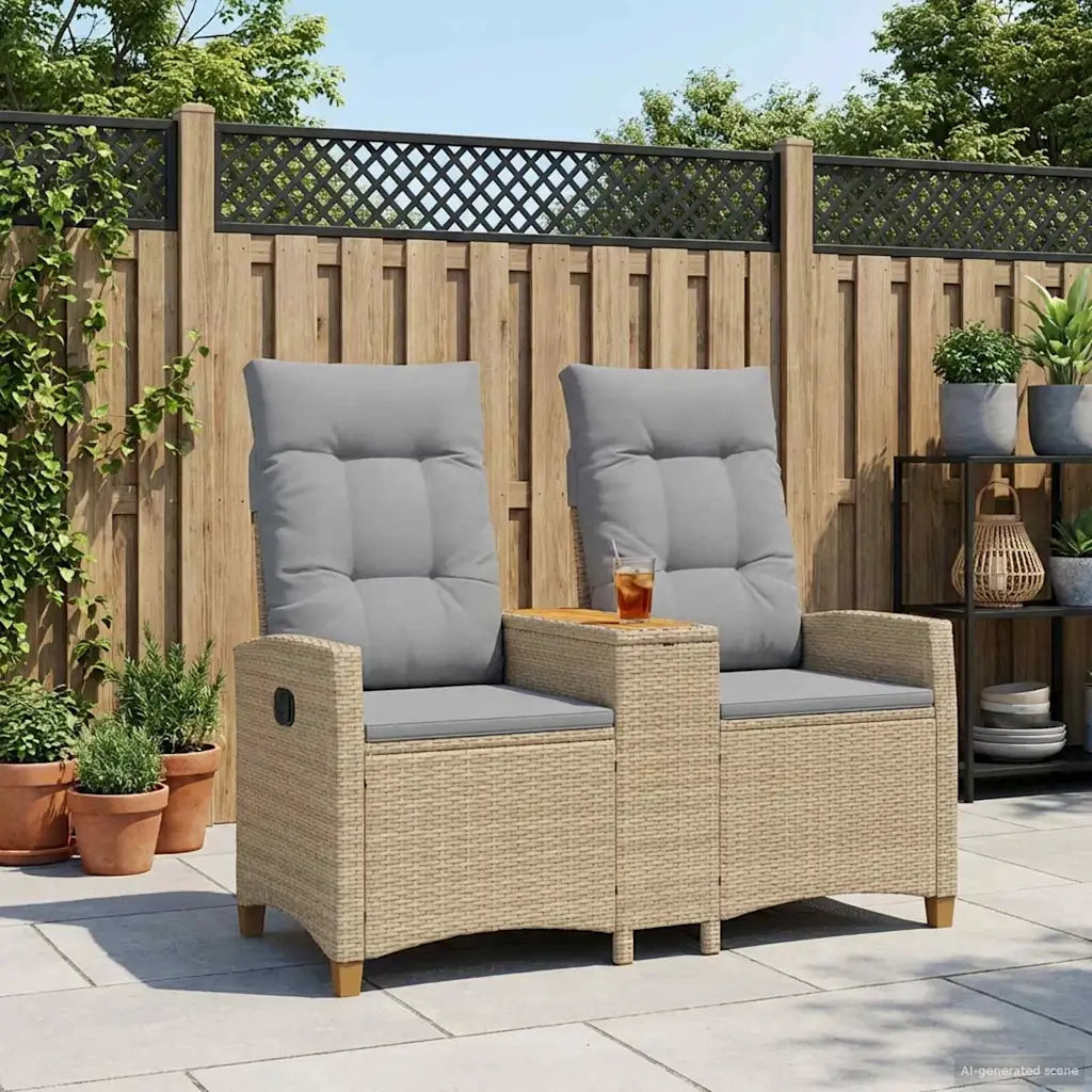 Panchina reclinabile con tavolo Beige e Grigio Chiaro