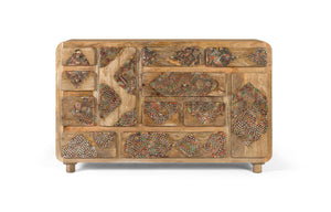 Credenza in legno massello di mango con dettagli dipinti 148 cm