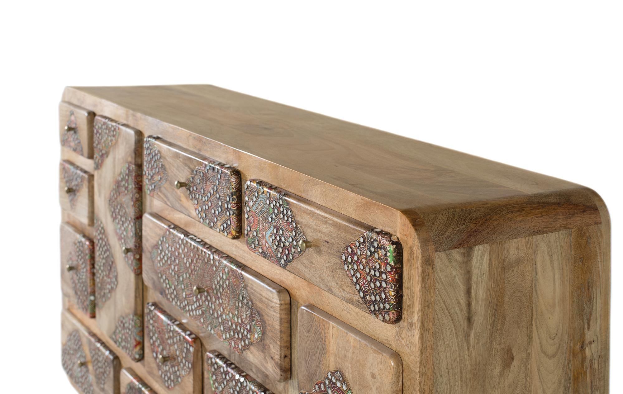 Credenza in legno massello di mango con dettagli dipinti 148 cm