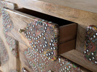 Credenza in legno massello di mango con dettagli dipinti 148 cm
