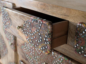 Credenza in legno massello di mango con dettagli dipinti 148 cm