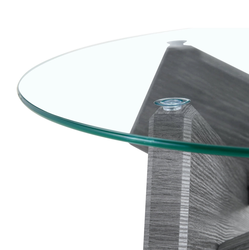 Tavolino rotondo in MDF e vetro con base a croce, diametro 79 cm