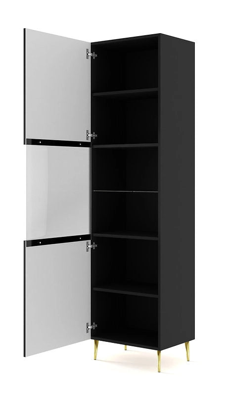 Mobile colonna vetrina soggiorno Ravenna cm 60x42x215H Nero opaco piedi oro