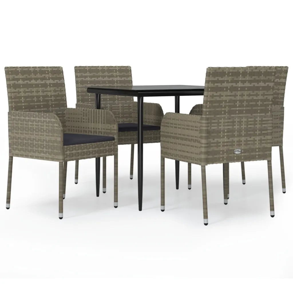 Set da Pranzo Giardino 5pz Nero e Grigio con Cuscini Polyrattan 3185150