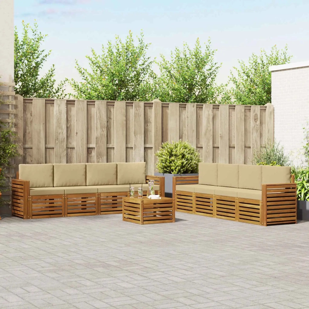 Set divani 9 pcs Naturale e Beige Legno di Acacia Massello 3374578