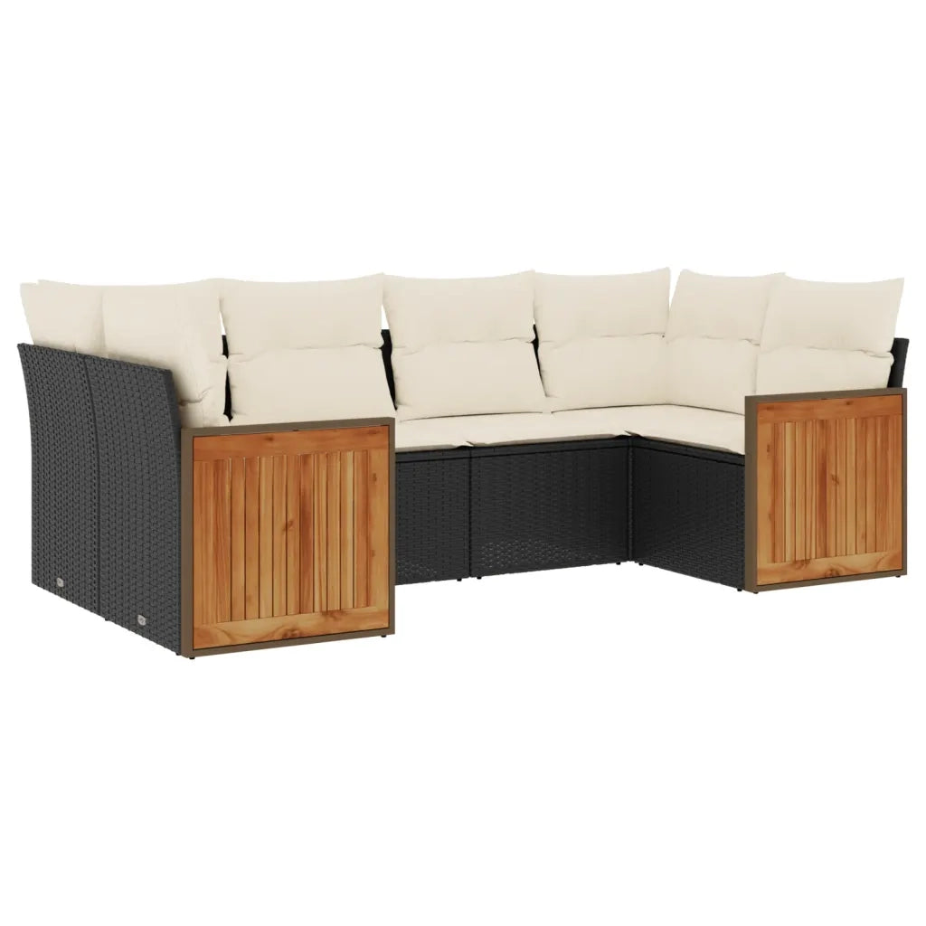 Set Divano da Giardino 6 pz con Cuscini Nero in Polyrattan 3260341