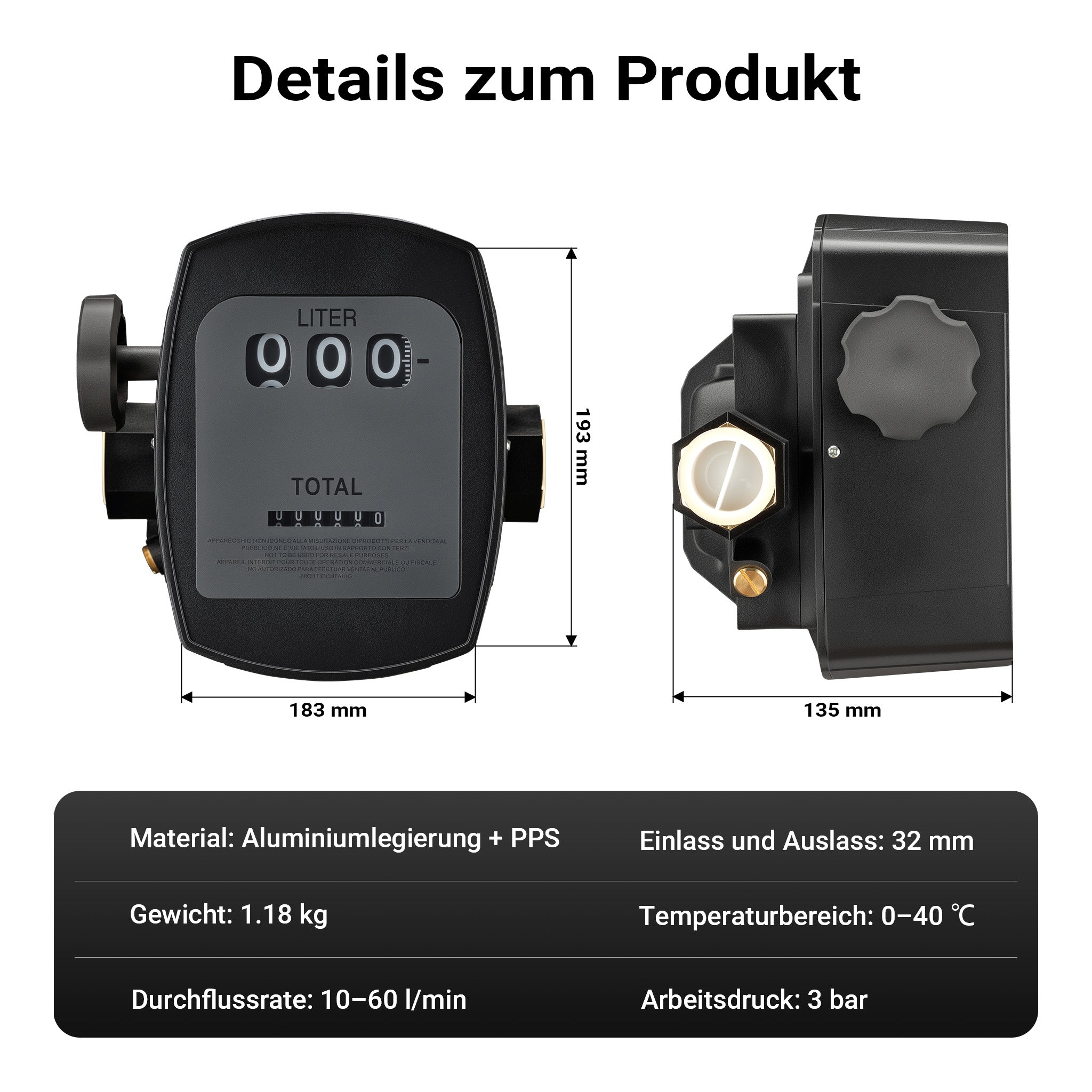 Contatore per pompa gasolio diesel 3 bar 10-60l/min 25,4mm tolleranza 1%