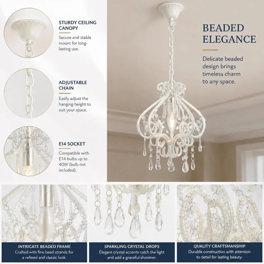 Ceiling Light With Pearls, White, Round, E14