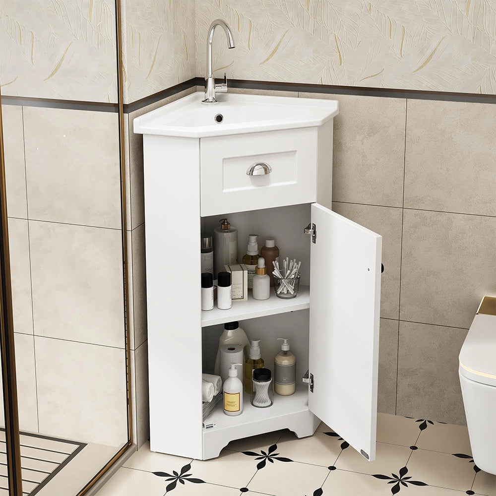 Armadio bagno compatto con lavabo - Xylo - MDF resistente all'acqua, ceramica