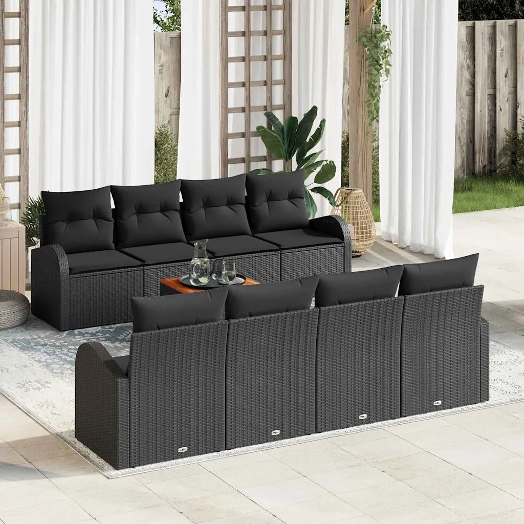 Set Divano da Giardino con cuscino 9 pcs Nero polyrattan