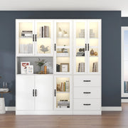 Libreria Vetrina con LED ¨C Xylo ¨C Bianco, 8 Ante, 3 Cassetti, 200x180 cm