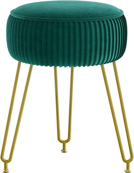 Sostegno per Piedi a Forma di Sfera con Piuma in Velluto - Casella di Trucco con Borsa di Accessori e Altro - Verde con Gambe in Acciaio dorato - Dimensione Grande