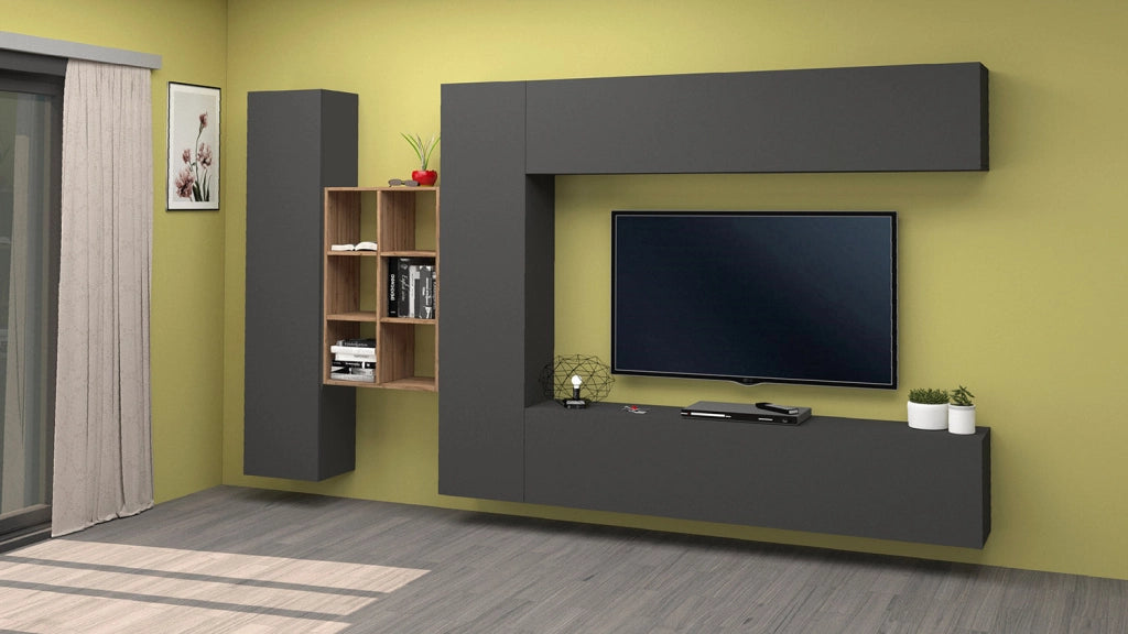 Parete Attrezzata Soggiorno 320x30x180 cm Maruska n°20 Grigio Antracite Opaco