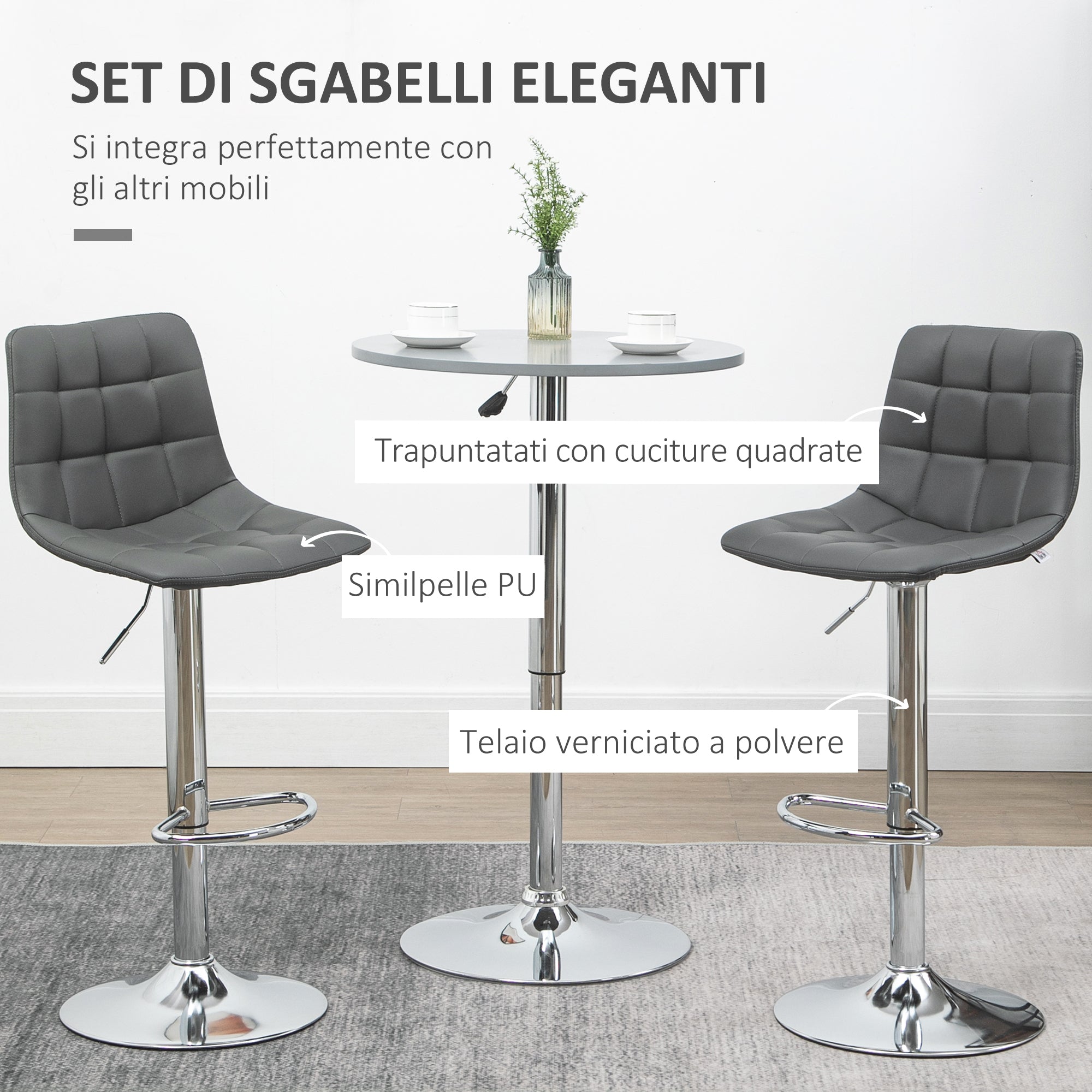 Set 2 Sgabelli con Schienale 42x45x89-110 cm in Similpelle Grigio