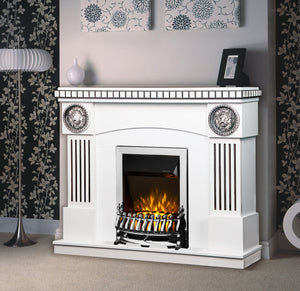 Camino Elettrico da Pavimento 105x120x33 cm Effetto Fiamma 2000W Prometeo & Galileo Silver Bianco/nero