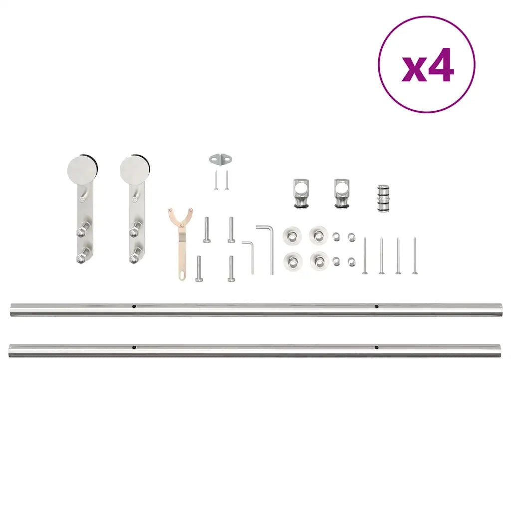 Kit Binari Porta Scorrevole 400 cm Acciaio Inossidabile Argento 3295774