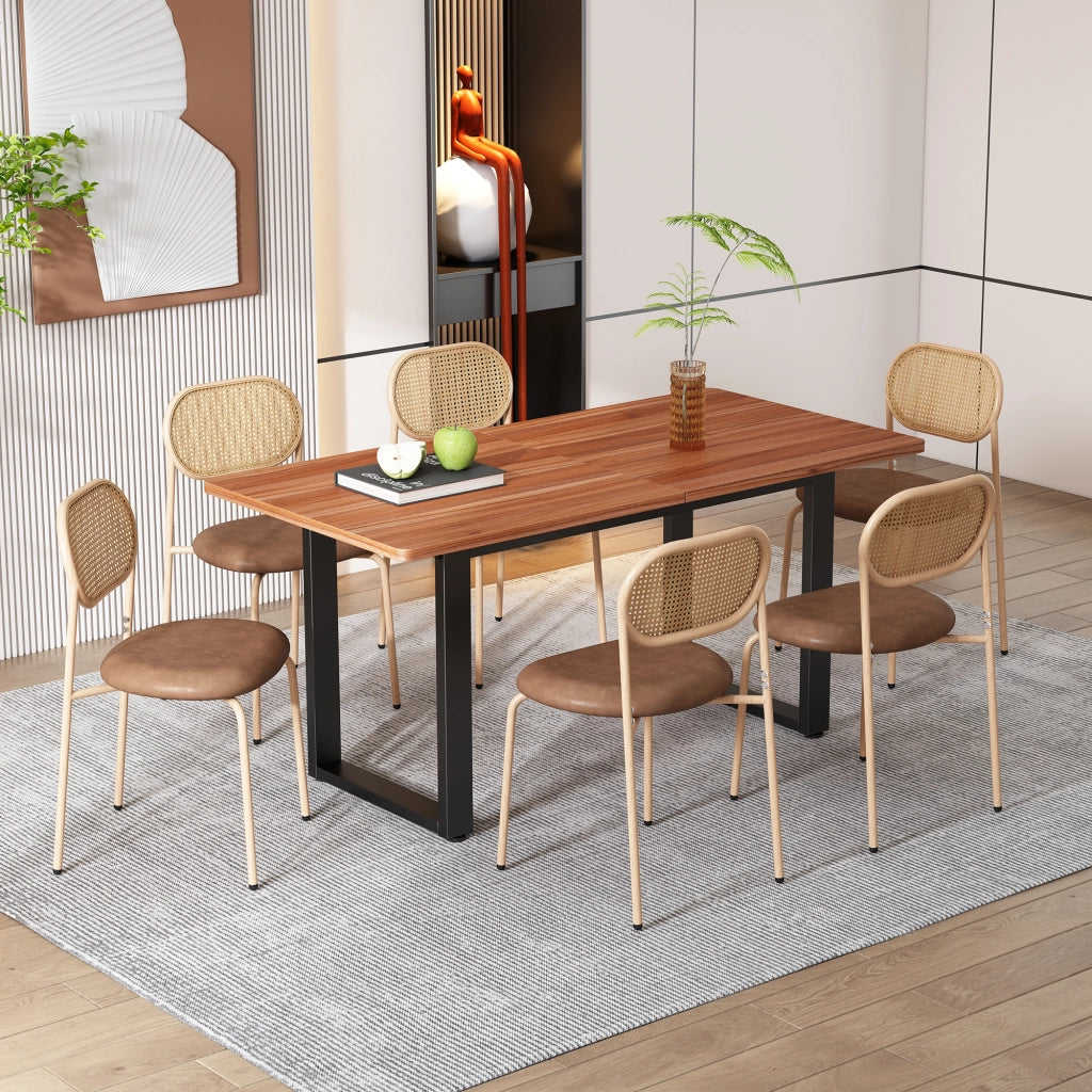 SEDIA da pranzo Set da 4 pezzi in Rattan, PU e Metallo Marrone