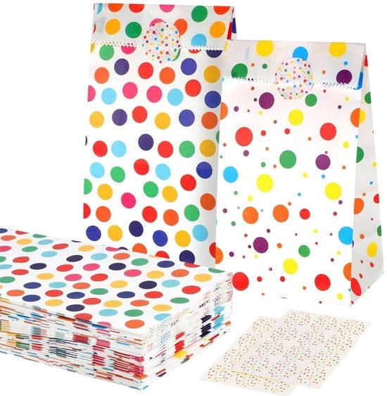 Sacchi di carta per regali - Borse colorate per compleanni - Facili da utilizzare - 50 pezzi - Borse multifunzionali per dolci - Adatte per feste -...