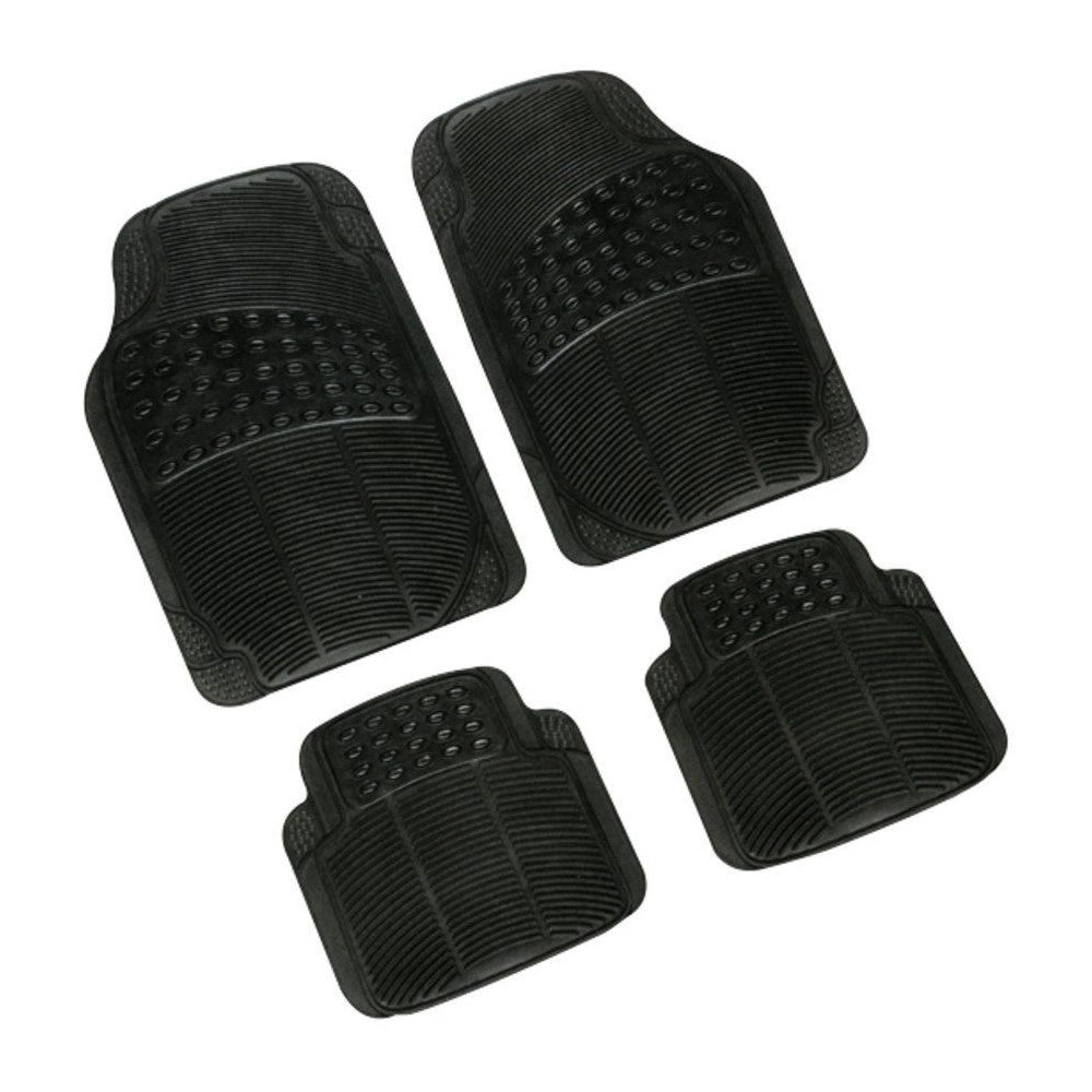 Trade Shop - Set 4 Pezzi Tappeti Per Auto Tappetini Universali In Gomma Sintetica Pvc Nero -