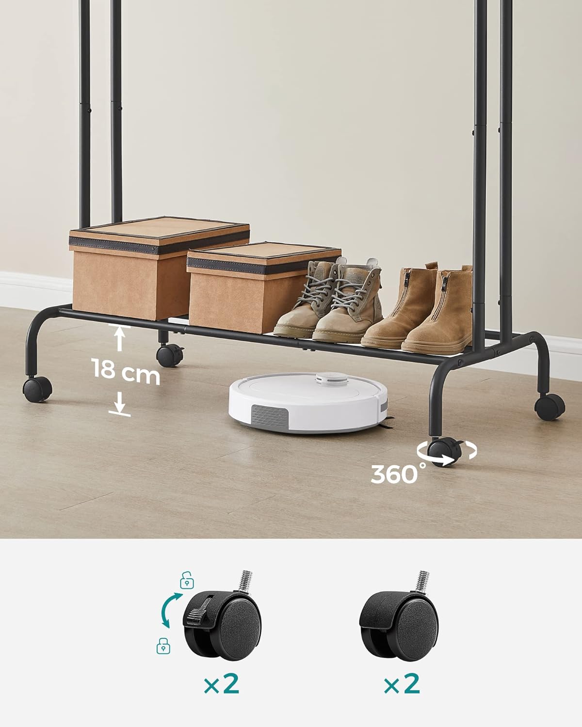 Appendiabiti doppio VALORA con ruote, nero HSR107B01