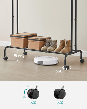 Appendiabiti doppio VALORA con ruote, nero HSR107B01