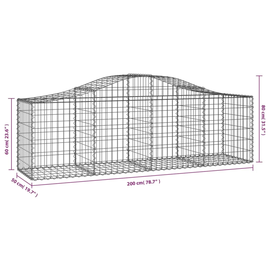 Cestini gabbioni recinzione a gabbia muro di contenimento ad arco 18 pezzi 200 x 50 x 60/80 cm ferro zincato argento 02_0040507