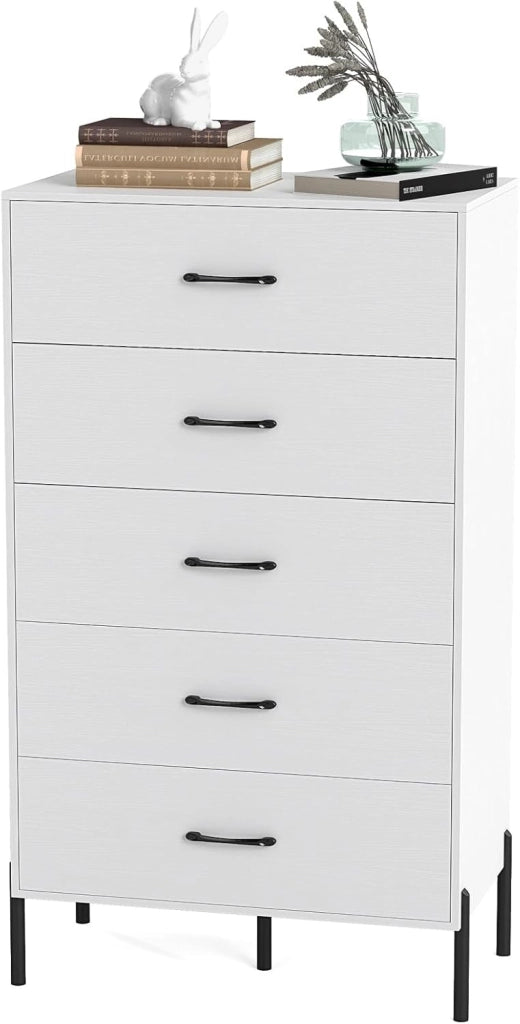 Cassettiera a 2/5 Cassetti, Comò Camera da Letto Moderno con Gambe e Maniglie in Metallo, Mobile Portaoggetti per Soggiorno, Ufficio, Studio, Bianco (Con 2 Cassetti)
