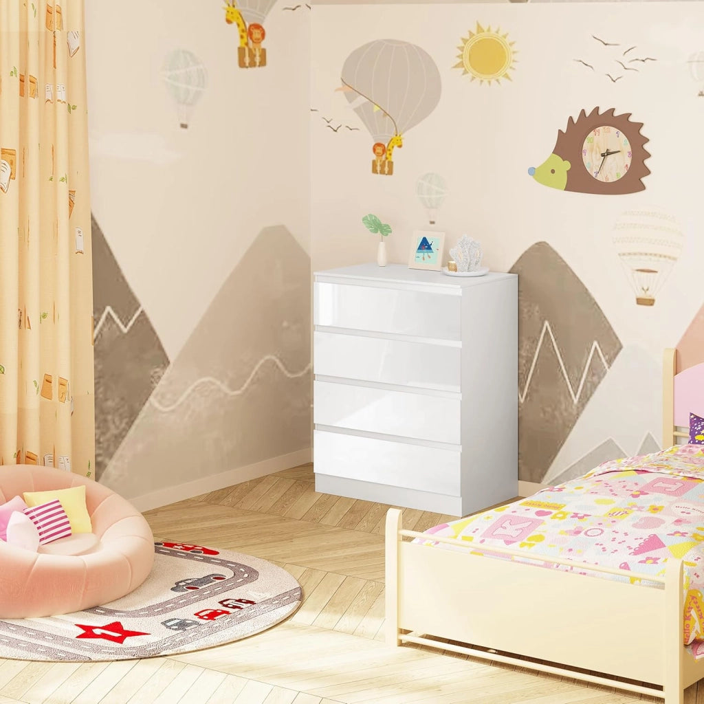 Mobile Fasciatoio per Bambini, Cassettiera con 4 Cassetti, Cassettone con Ripiano Fasciatoio Rimovibile, in Legno MDF e Truciolare, Bianco+Evidenzia Bianco