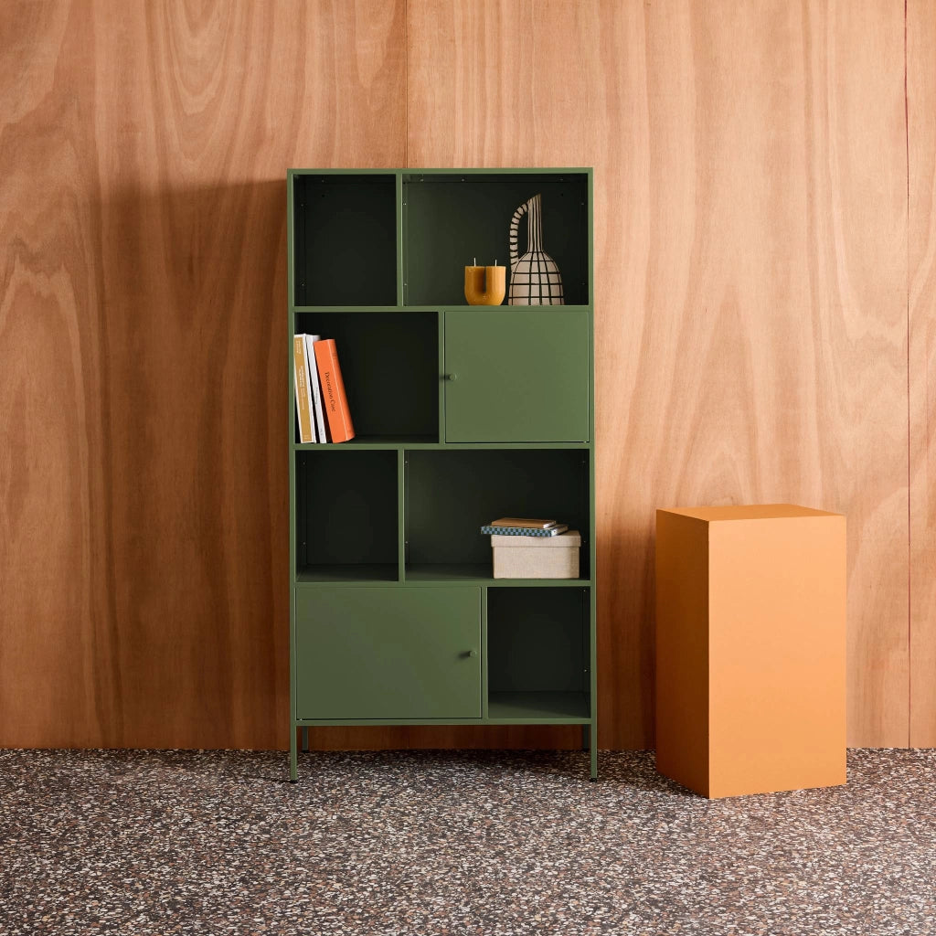Credenza industriale in metallo con 8 scomparti, verde