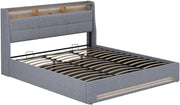 Letto imbottito Christin, Grigio/quercia, 180x200 con LED e porta USB