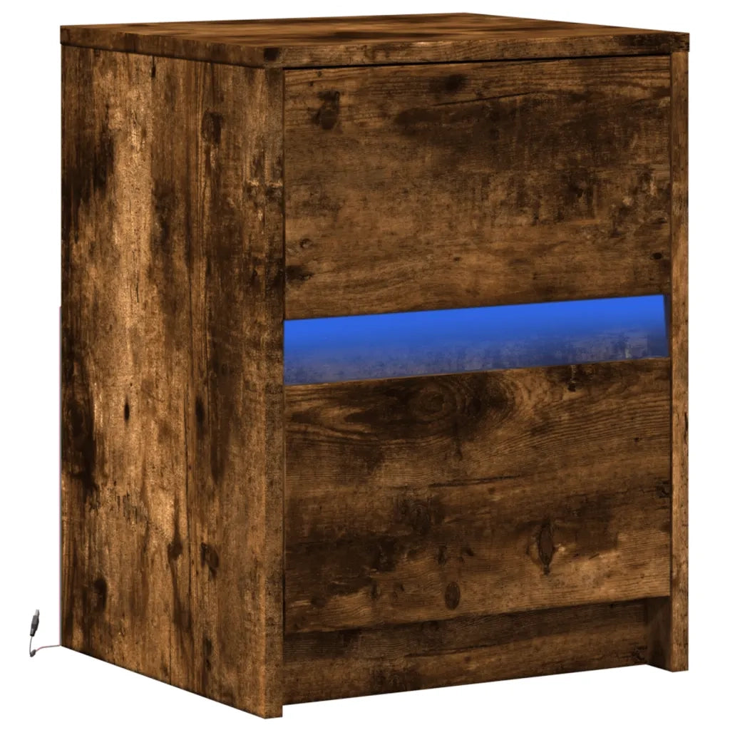 Comodino con Luci LED Rovere Fumo in Legno Multistrato 852041