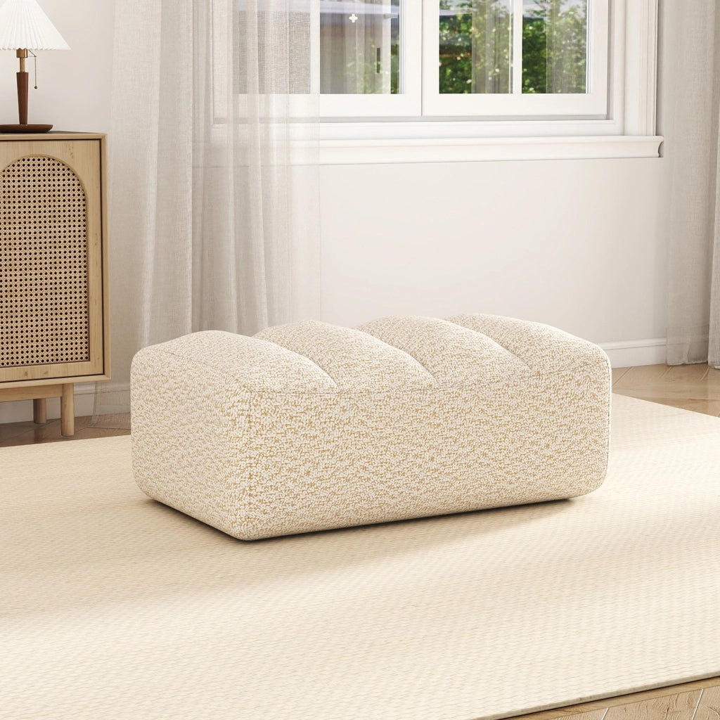 DIVANO modulare senza struttura con ottomano in Granular Fleece beige e bianco