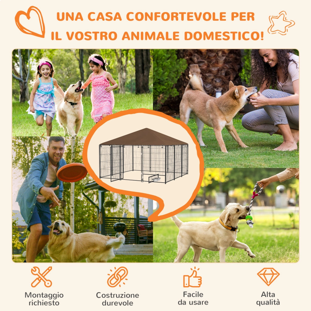 Recinto per Cani in Metallo e Tessuto ¨C zephmum ¨C Nero e Marrone 211x211x151 cm