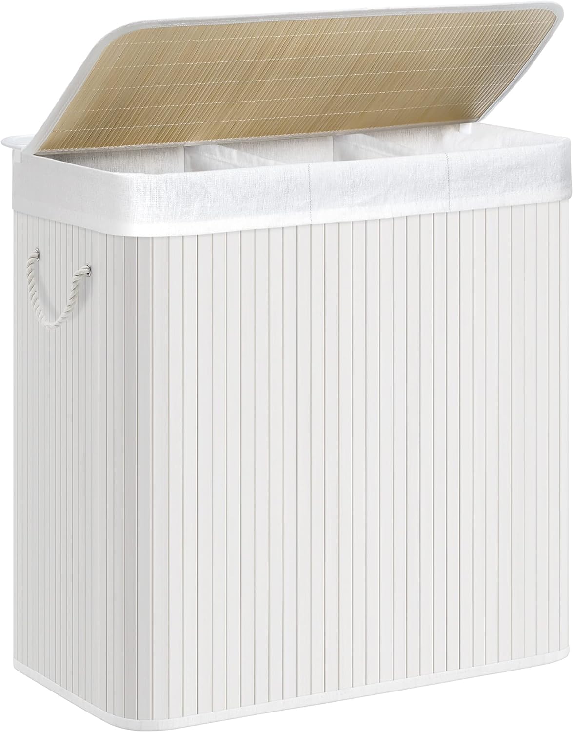 Cesto portabiancheria in bambù VALORA, tre scomparti, bianco, 150L LCB091W01 x3