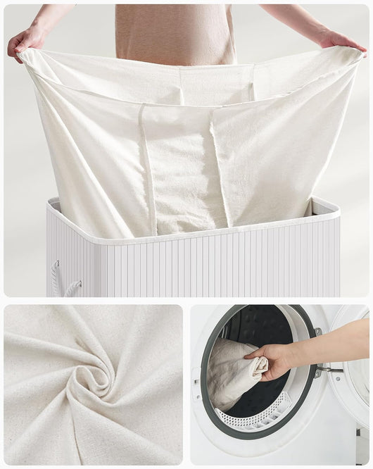 Cesto portabiancheria in bambù VALORA, tre scomparti, bianco, 150L LCB091W01 x3