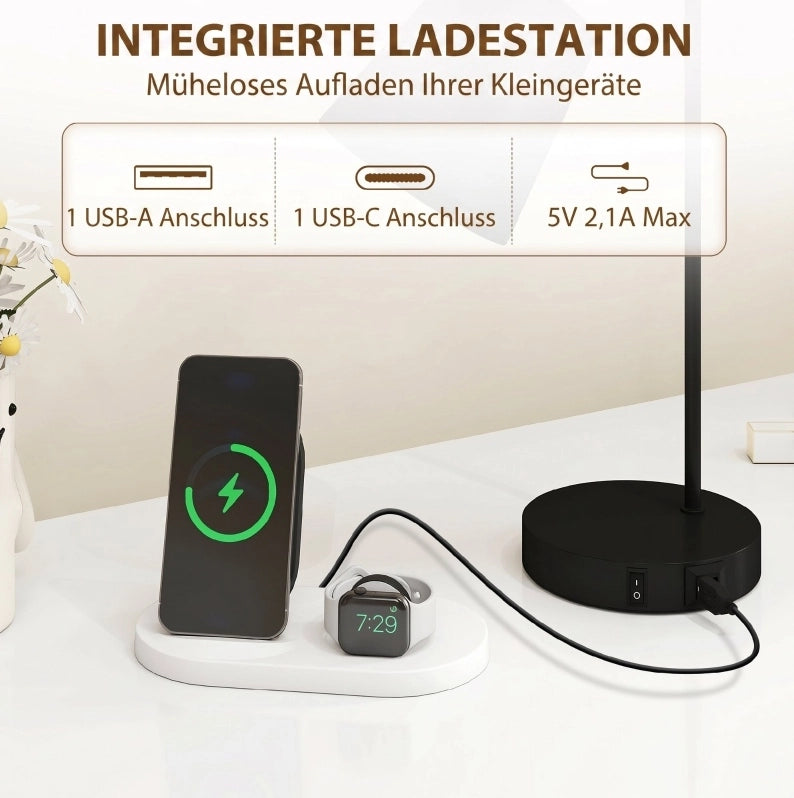 LAMPADA da Tavolo Set da 2 in Acciaio Nero con USB-A e USB-C