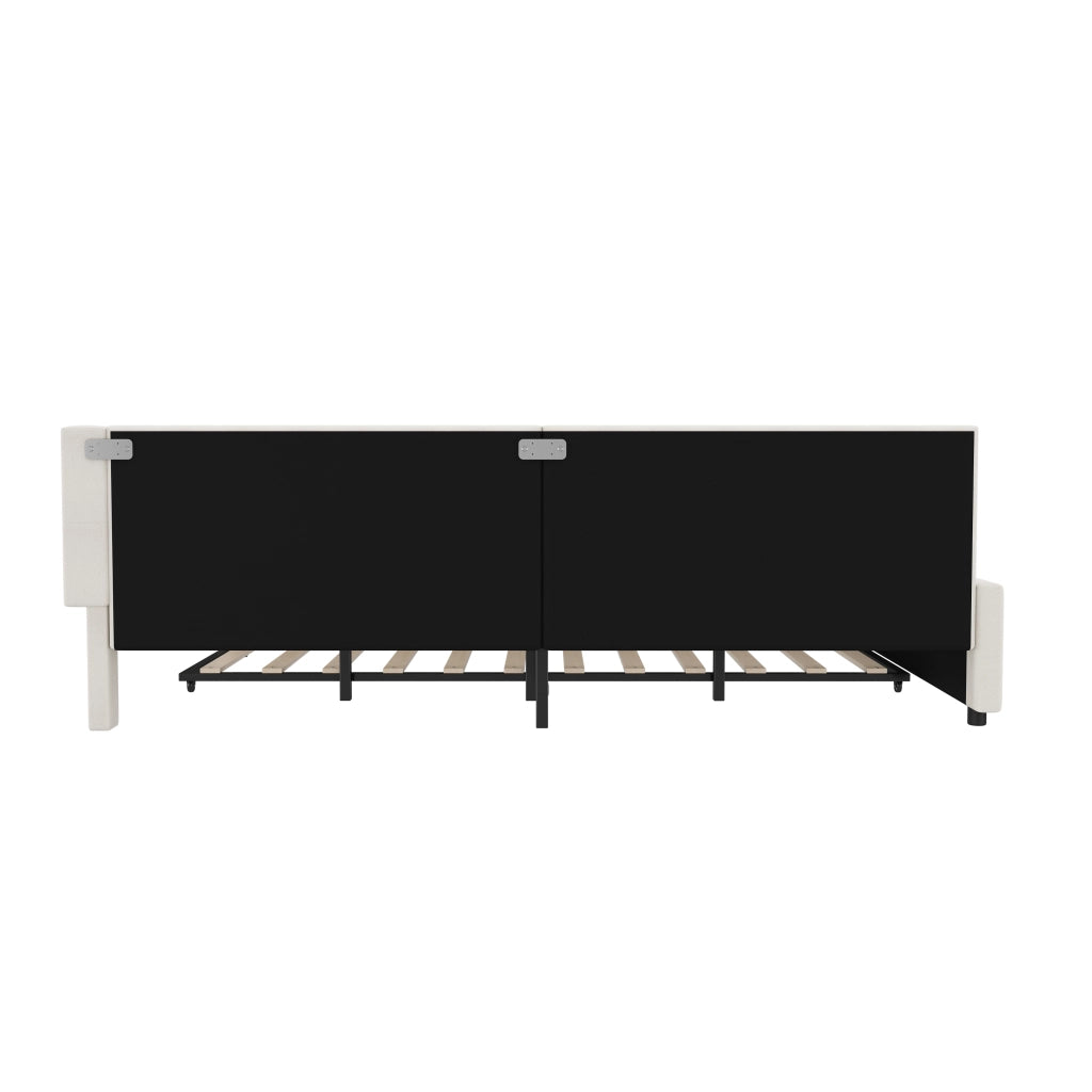 LETTO Estraibile 140x200 cm Beige in Lino con USB Tipo C e LED