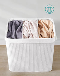Cesto portabiancheria in bambù VALORA, tre scomparti, bianco, 150L LCB091W01 x3